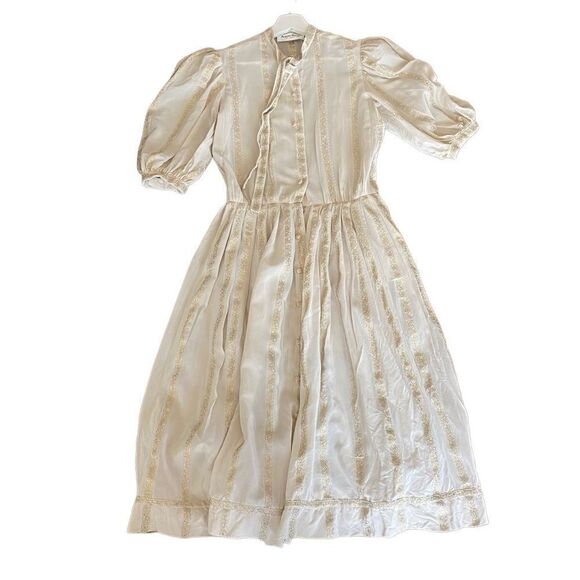 Vintage Albert Nipon Dress Cream Gold Metallic Flaw - Picture 1 of 12